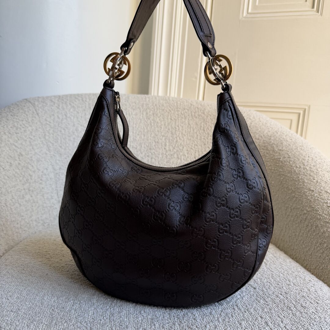 Gucci Guccissima Twins Hobo Brown Leather Shoulder Bag