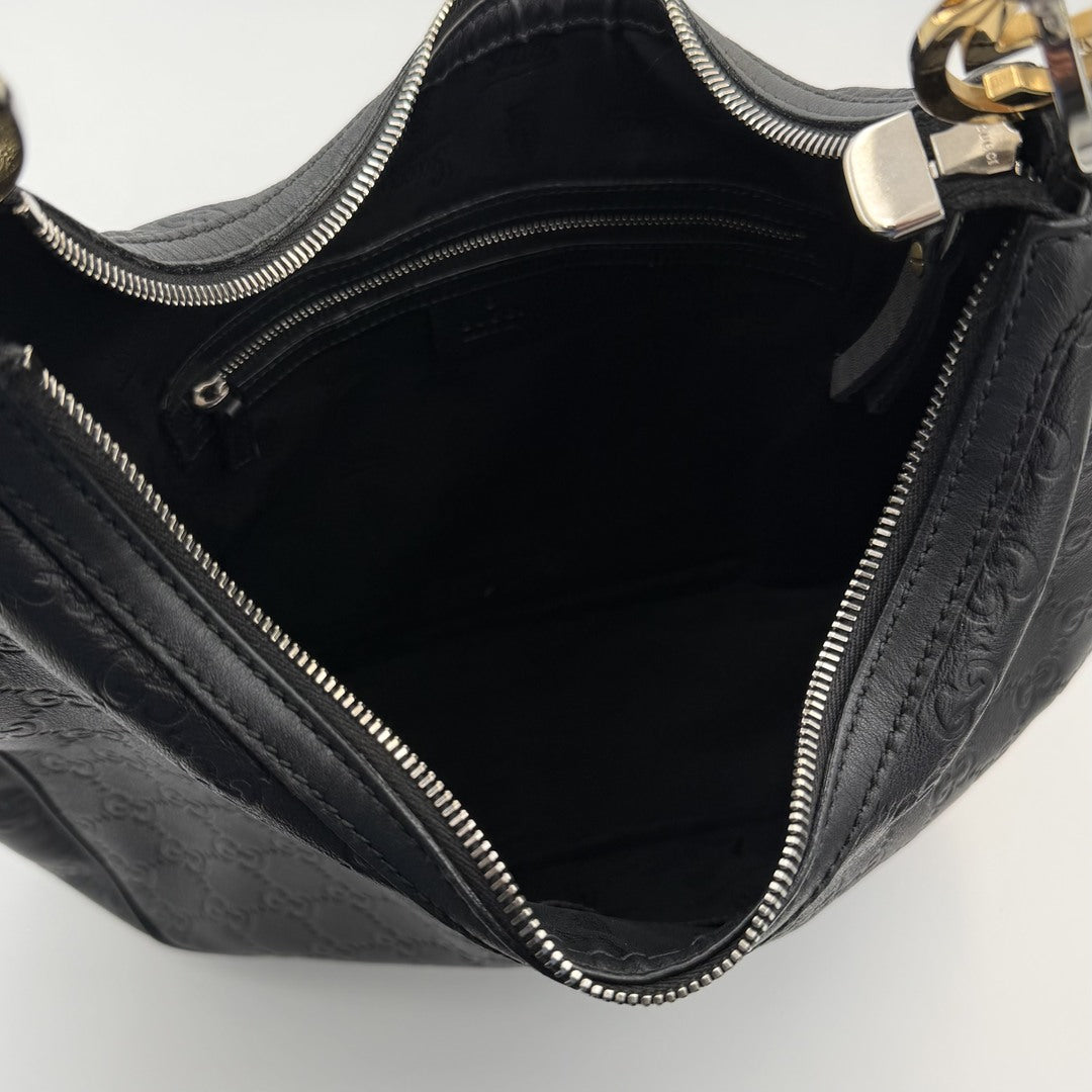 Gucci Guccissima Twins Hobo Black Leather Shoulder Bag