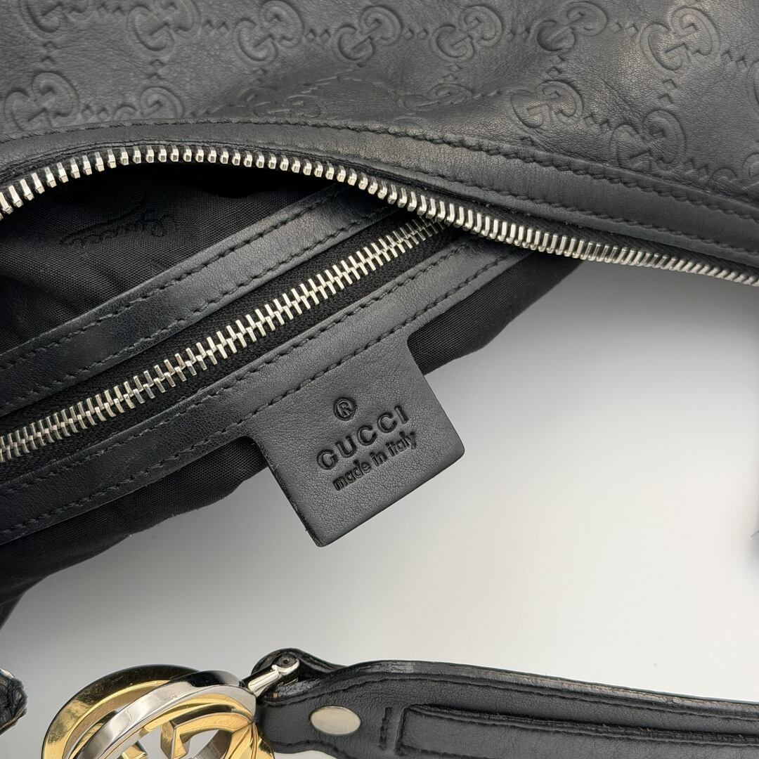 Gucci Guccissima Twins Hobo Black Leather Shoulder Bag