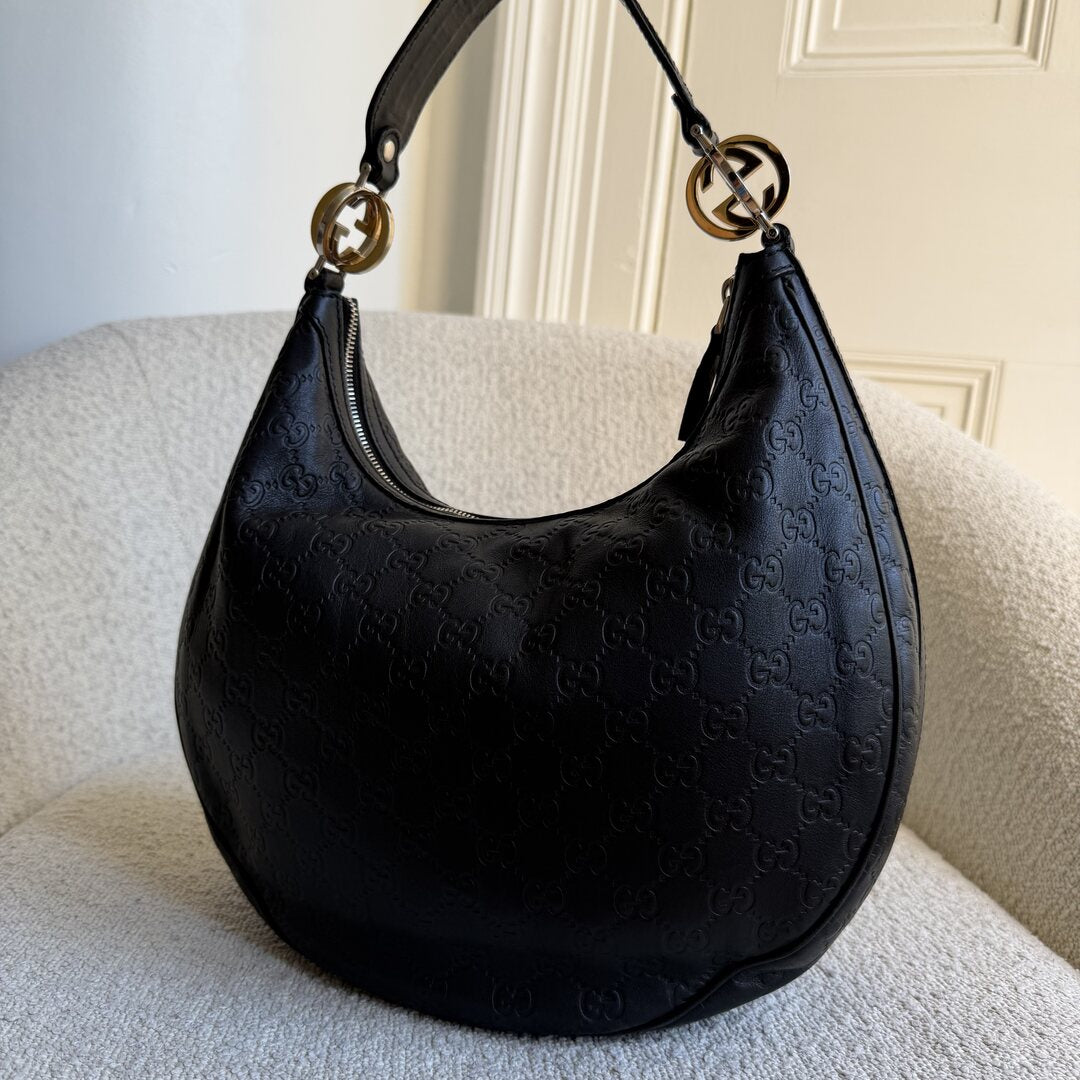 Gucci Guccissima Twins Hobo Black Leather Shoulder Bag