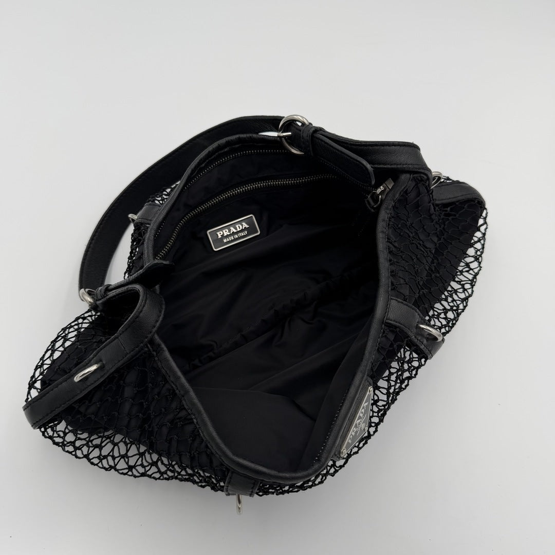 Prada Tessuto Nylon Mesh Black Shoulder Bag