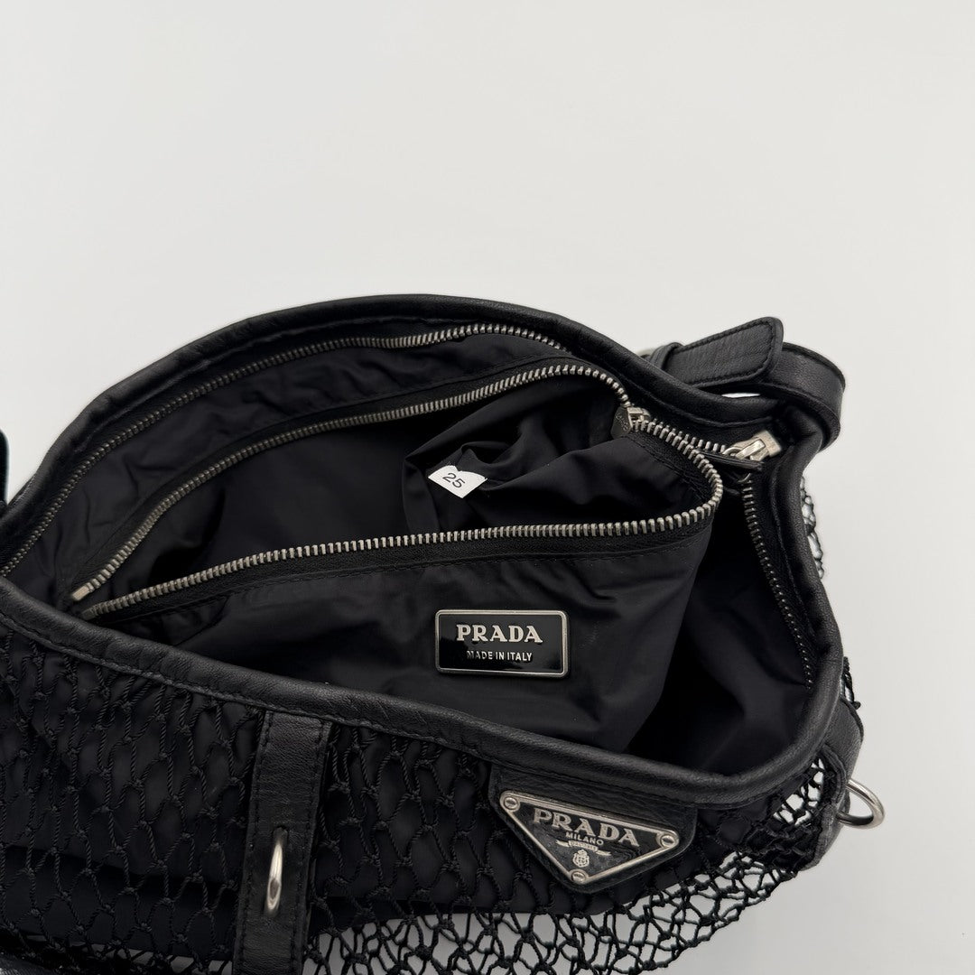 Prada Tessuto Nylon Mesh Black Shoulder Bag