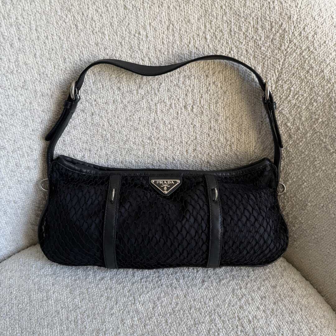 Prada Tessuto Nylon Mesh Black Shoulder Bag