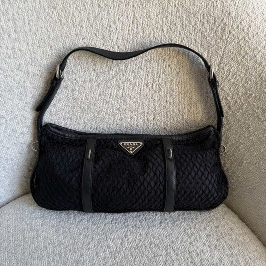 Prada Tessuto Nylon Mesh Black Shoulder Bag