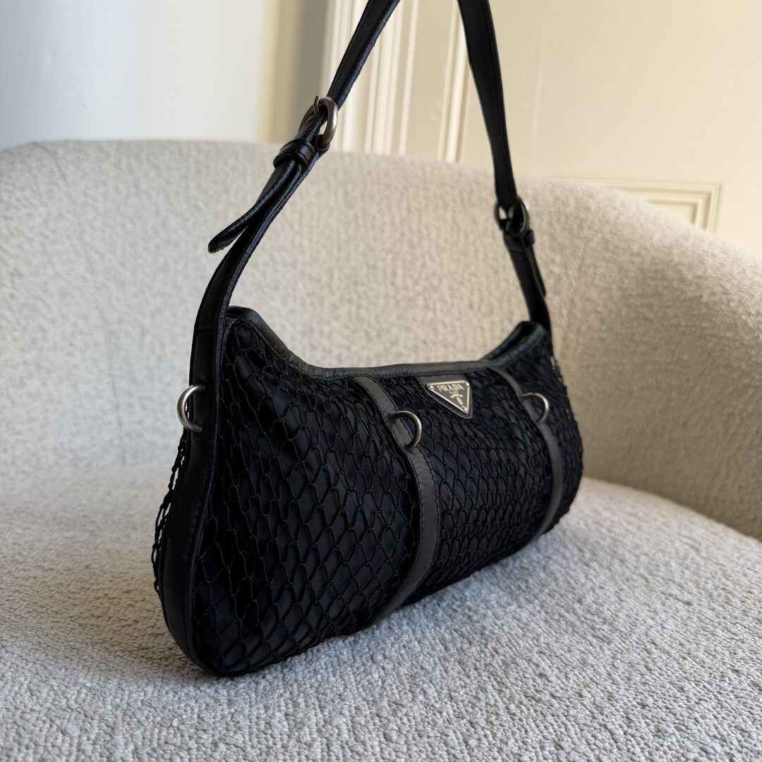 Prada Tessuto Nylon Mesh Black Shoulder Bag
