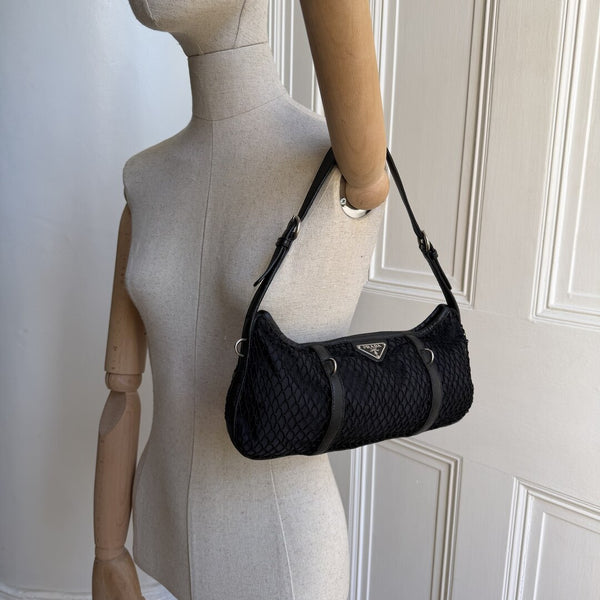 Prada Tessuto Nylon Mesh Black Shoulder Bag
