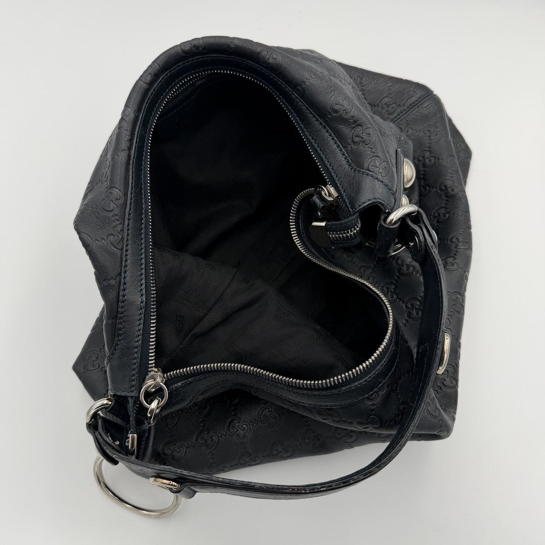 Gucci Guccissima Horsebit Icon Bit Navy Leather Shoulder Bag