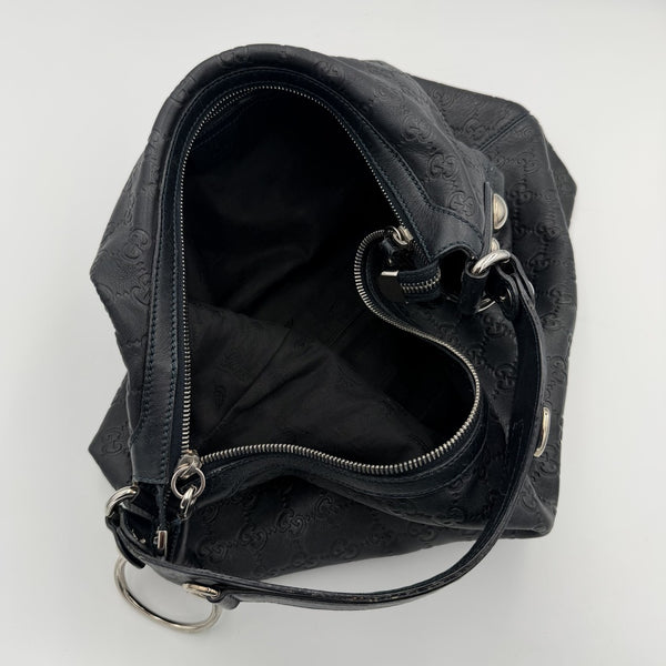 Gucci Guccissima Horsebit Icon Bit Navy Leather Shoulder Bag