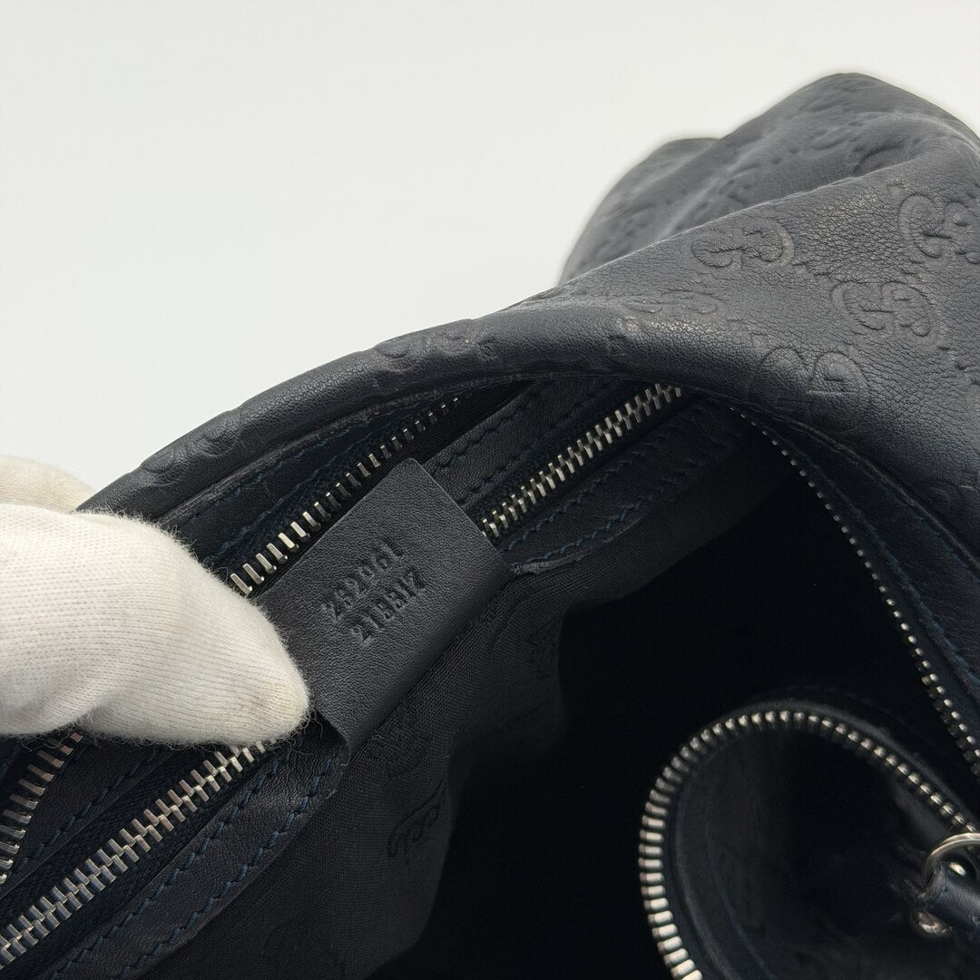 Gucci Guccissima Horsebit Icon Bit Navy Leather Shoulder Bag