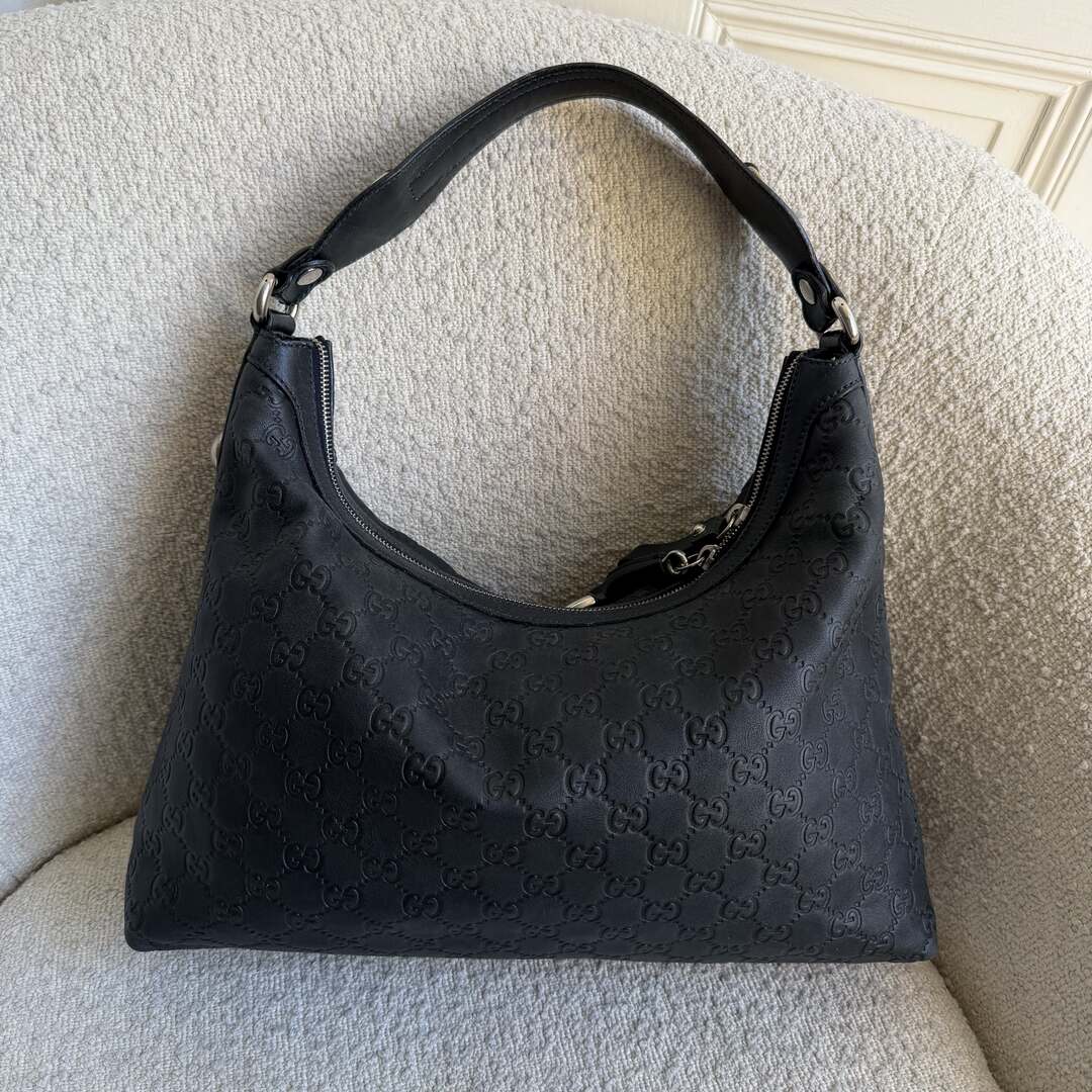 Gucci Guccissima Horsebit Icon Bit Navy Leather Shoulder Bag