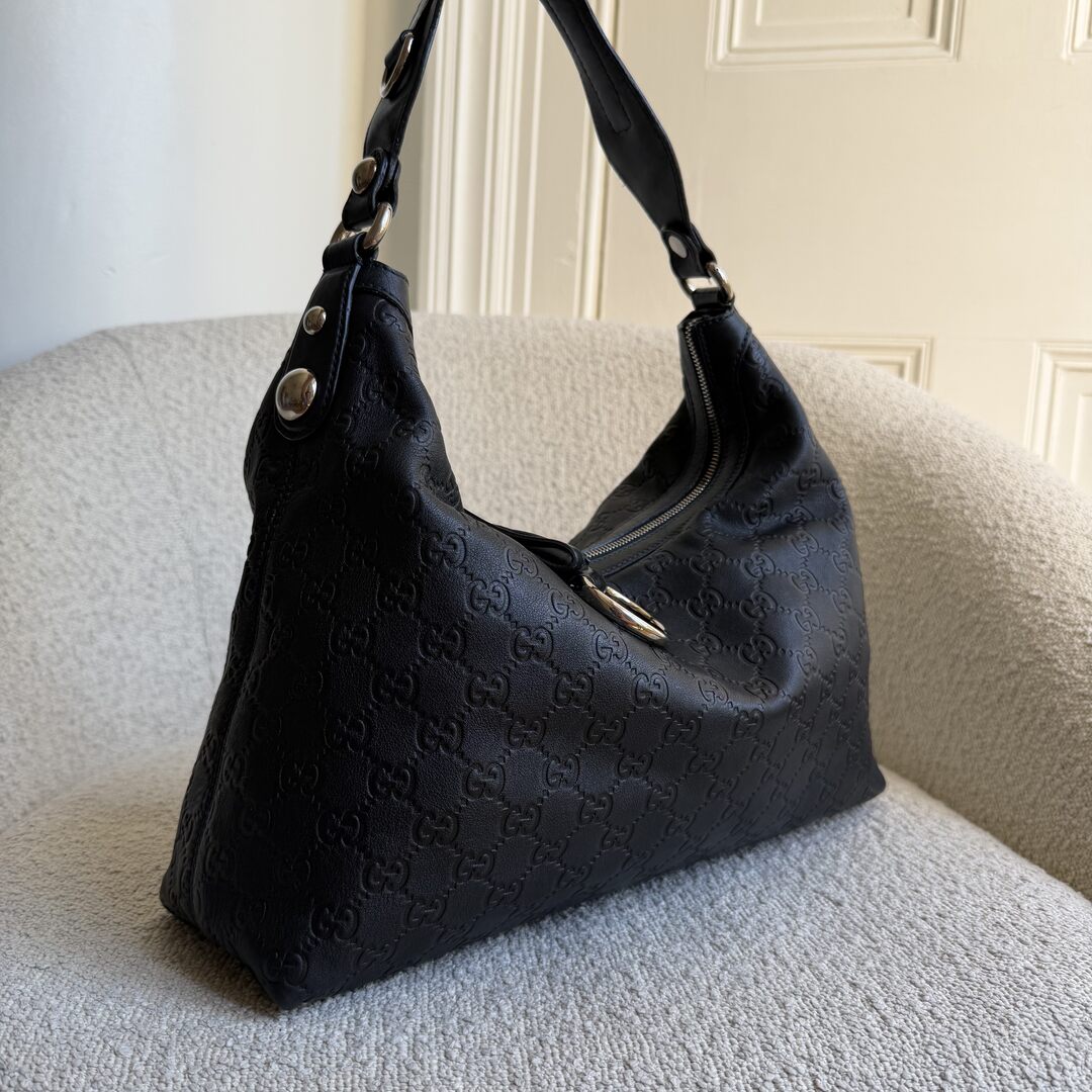 Gucci Guccissima Horsebit Icon Bit Navy Leather Shoulder Bag