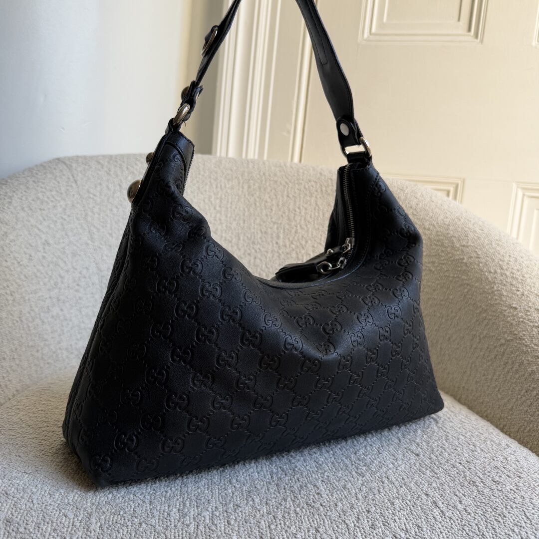 Gucci Guccissima Horsebit Icon Bit Navy Leather Shoulder Bag