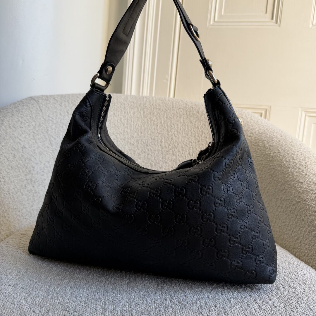 Gucci Guccissima Horsebit Icon Bit Navy Leather Shoulder Bag