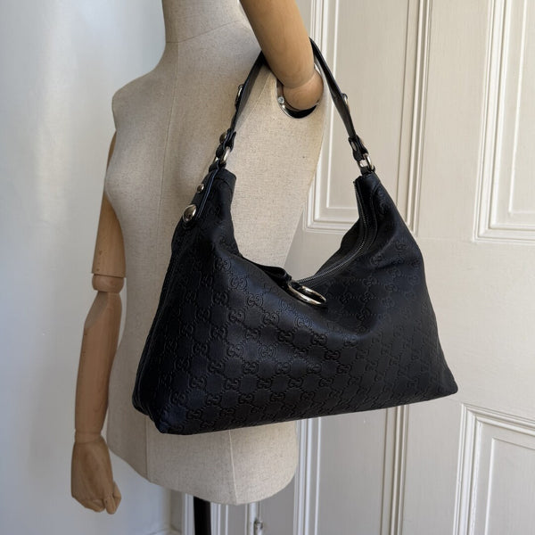 Gucci Guccissima Horsebit Icon Bit Navy Leather Shoulder Bag