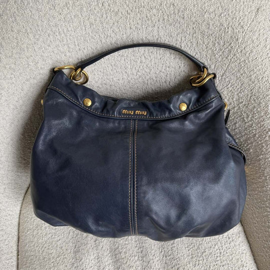 Miu Miu Hobo Leather Navy Shoulder Bag