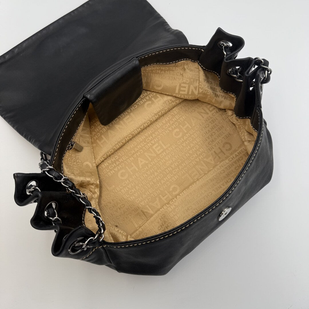 2004 Chanel CC Wild Stitch Surpique Chain Flap Black Shoulder Bag