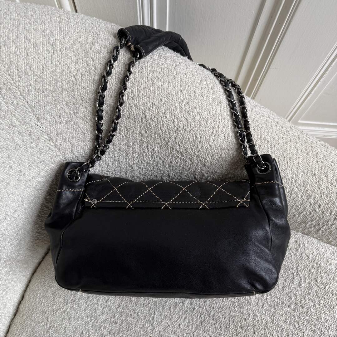 2004 Chanel CC Wild Stitch Surpique Chain Flap Black Shoulder Bag