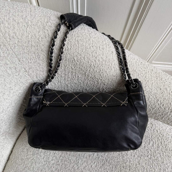 2004 Chanel CC Wild Stitch Surpique Chain Flap Black Shoulder Bag