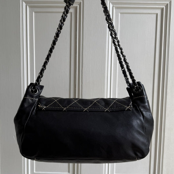 2004 Chanel CC Wild Stitch Surpique Chain Flap Black Shoulder Bag