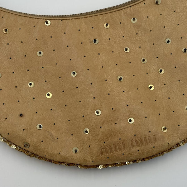 RARE Archive Miu Miu Sequins Brown Leather Croissant Shoulder Bag