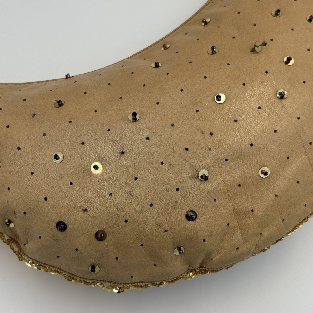 RARE Archive Miu Miu Sequins Brown Leather Croissant Shoulder Bag