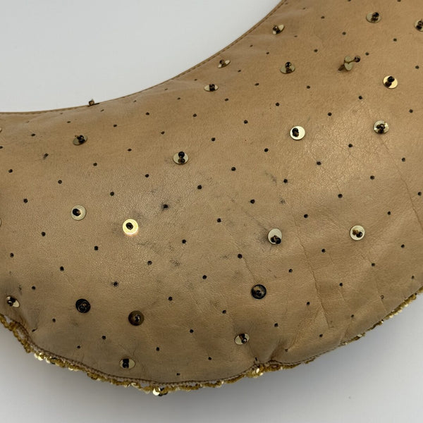 RARE Archive Miu Miu Sequins Brown Leather Croissant Shoulder Bag