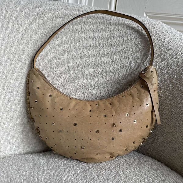 RARE Archive Miu Miu Sequins Brown Leather Croissant Shoulder Bag
