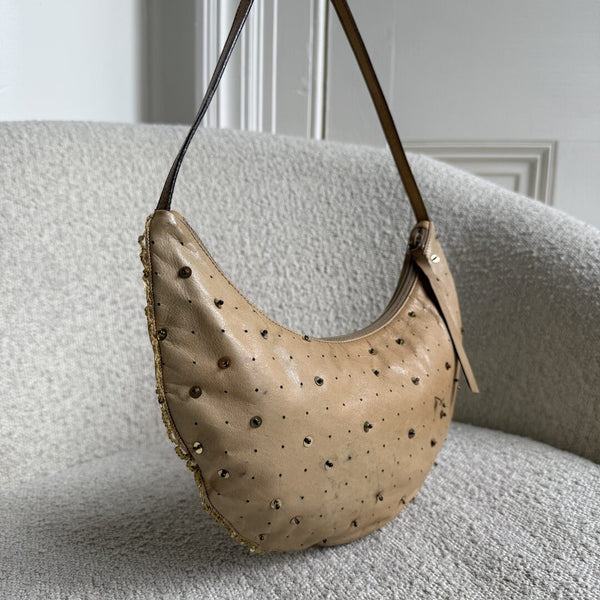 RARE Archive Miu Miu Sequins Brown Leather Croissant Shoulder Bag