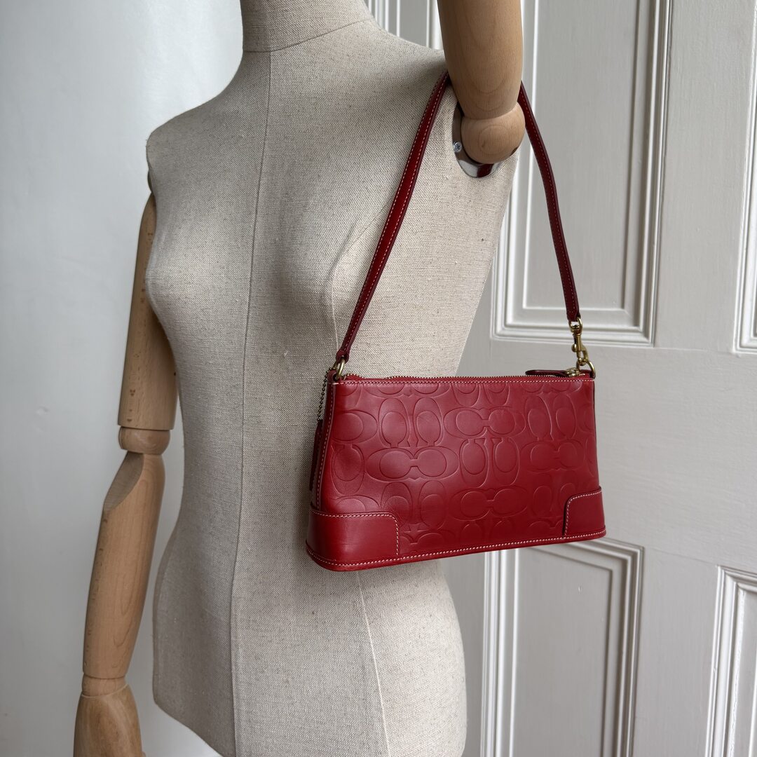 RARE Coach Signature Red Leather Mini Shoulder Bag