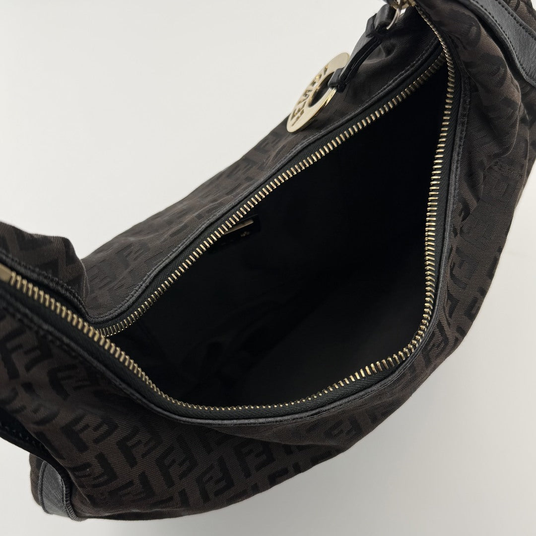 Fendi Zucchino Chef Hobo Dark Brown Shoulder Bag