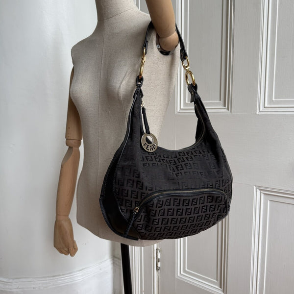 Fendi Zucchino Chef Hobo Dark Brown Shoulder Bag