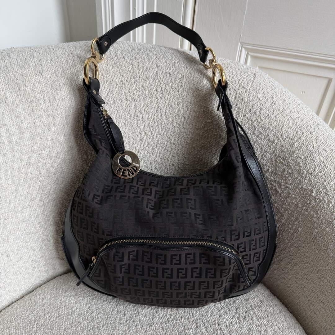 Fendi Zucchino Chef Hobo Dark Brown Shoulder Bag