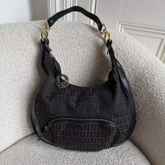 Fendi Zucchino Chef Hobo Dark Brown Shoulder Bag