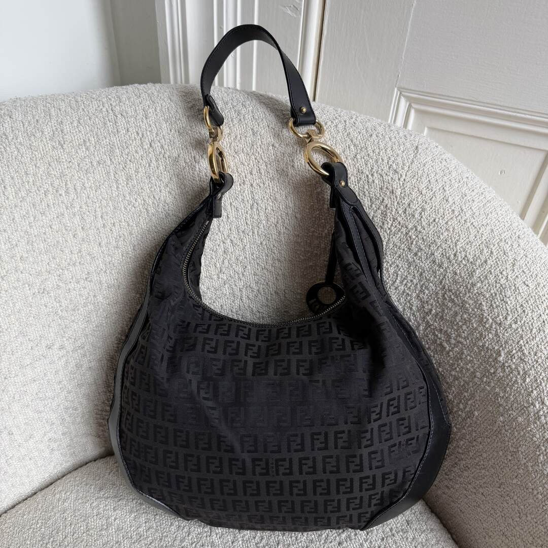 Fendi Zucchino Chef Hobo Dark Brown Shoulder Bag