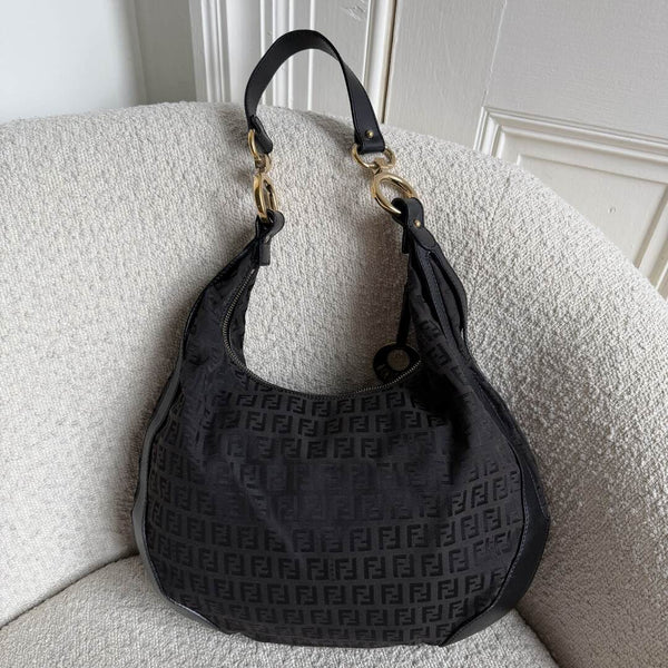 Fendi Zucchino Chef Hobo Dark Brown Shoulder Bag