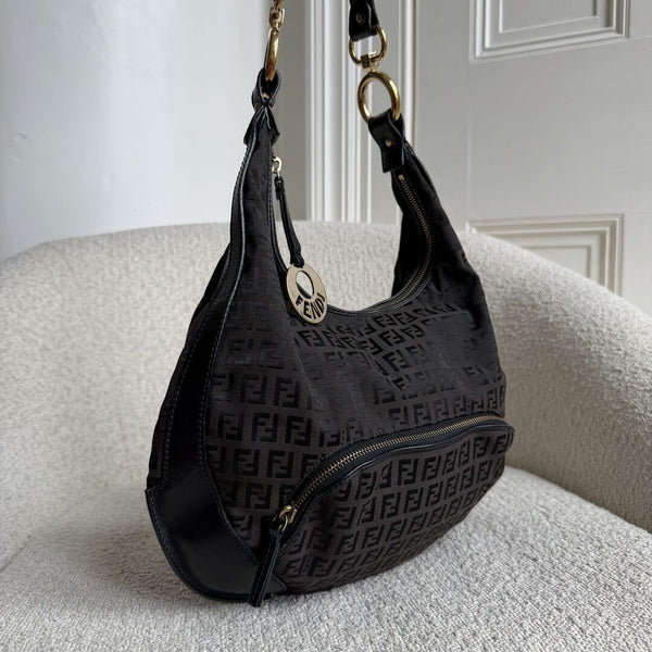 Fendi Zucchino Chef Hobo Dark Brown Shoulder Bag