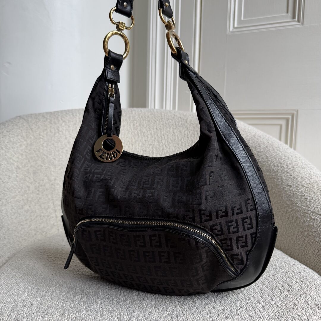 Fendi Zucchino Chef Hobo Dark Brown Shoulder Bag