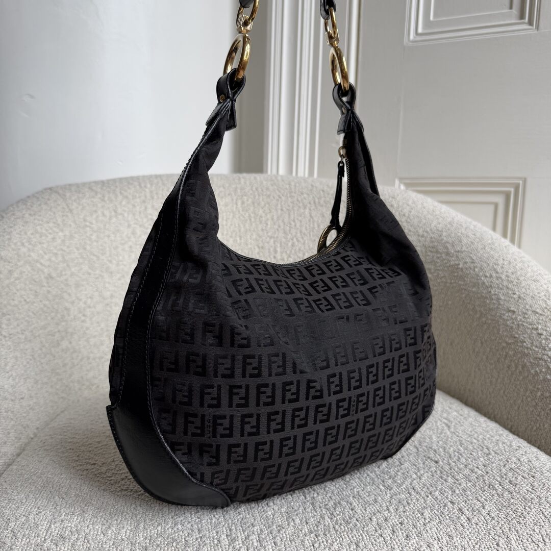 Fendi Zucchino Chef Hobo Dark Brown Shoulder Bag