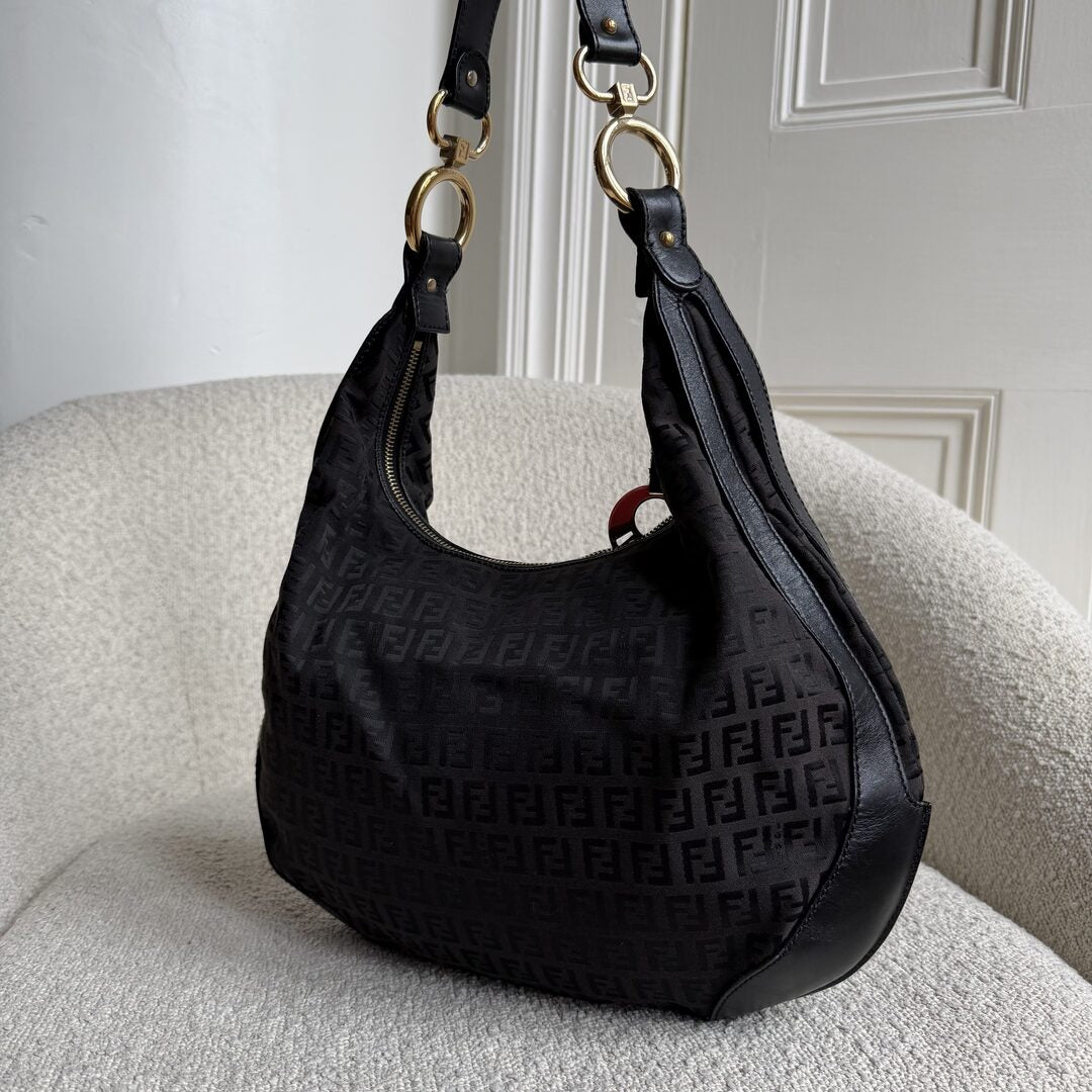 Fendi Zucchino Chef Hobo Dark Brown Shoulder Bag