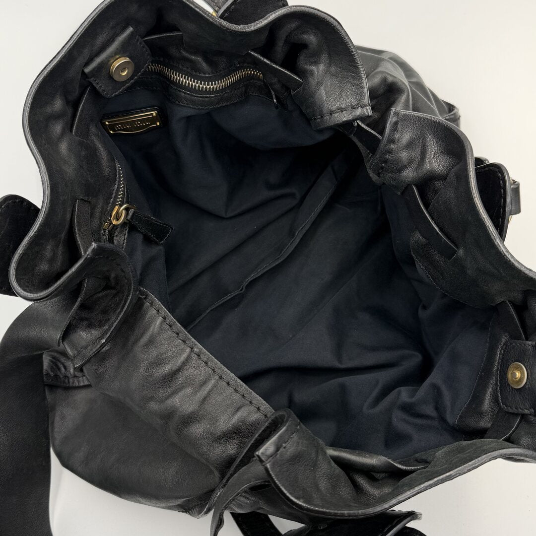 Miu Miu Vitello Leather Black Tote Bag