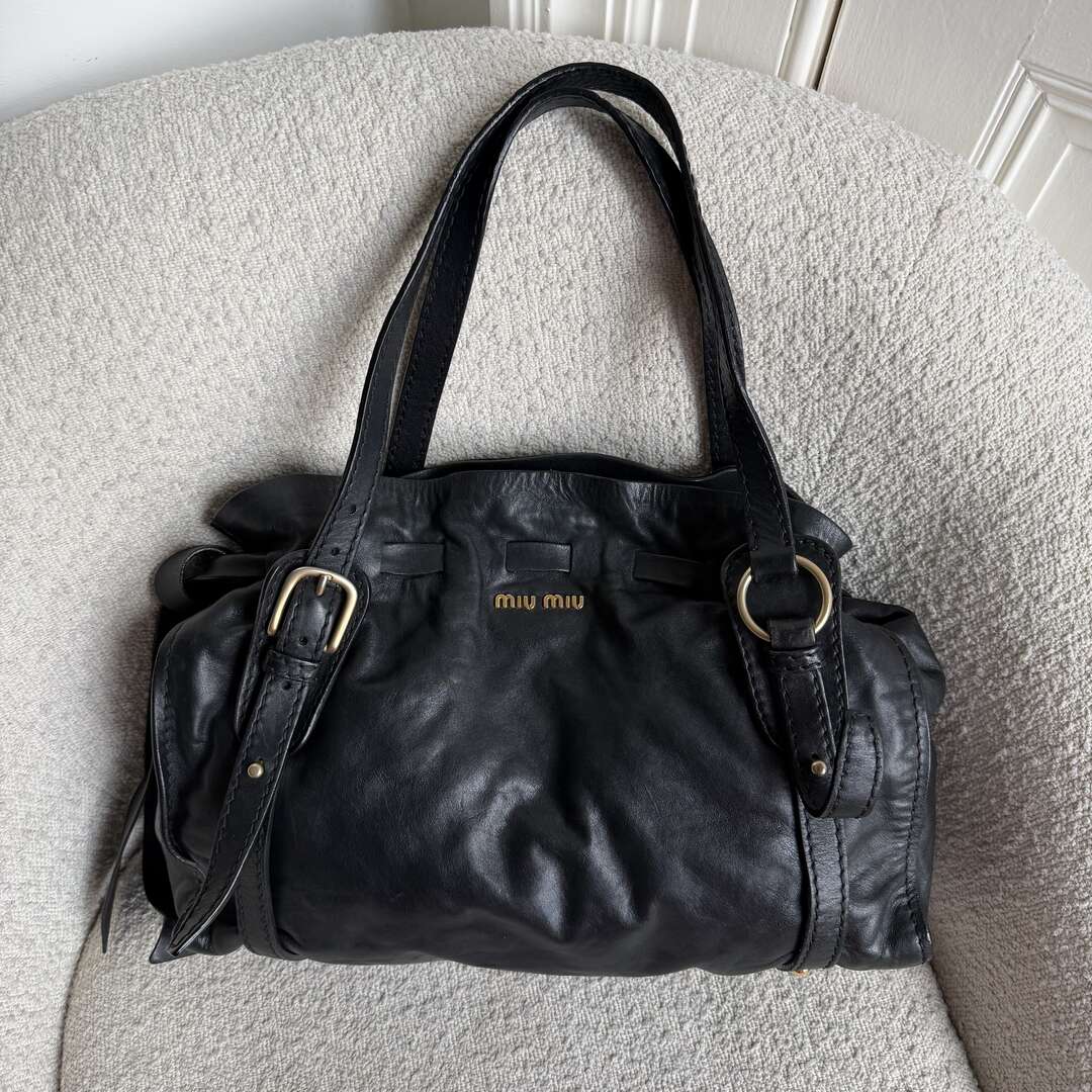 Miu Miu Vitello Leather Black Tote Bag