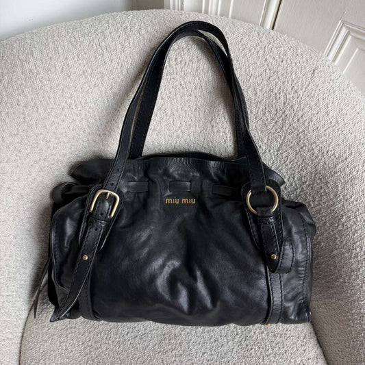 Miu Miu Vitello Leather Black Tote Bag