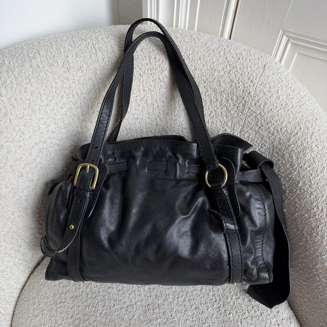 Miu Miu Vitello Leather Black Tote Bag