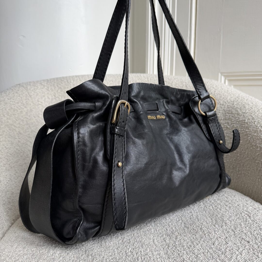 Miu Miu Vitello Leather Black Tote Bag