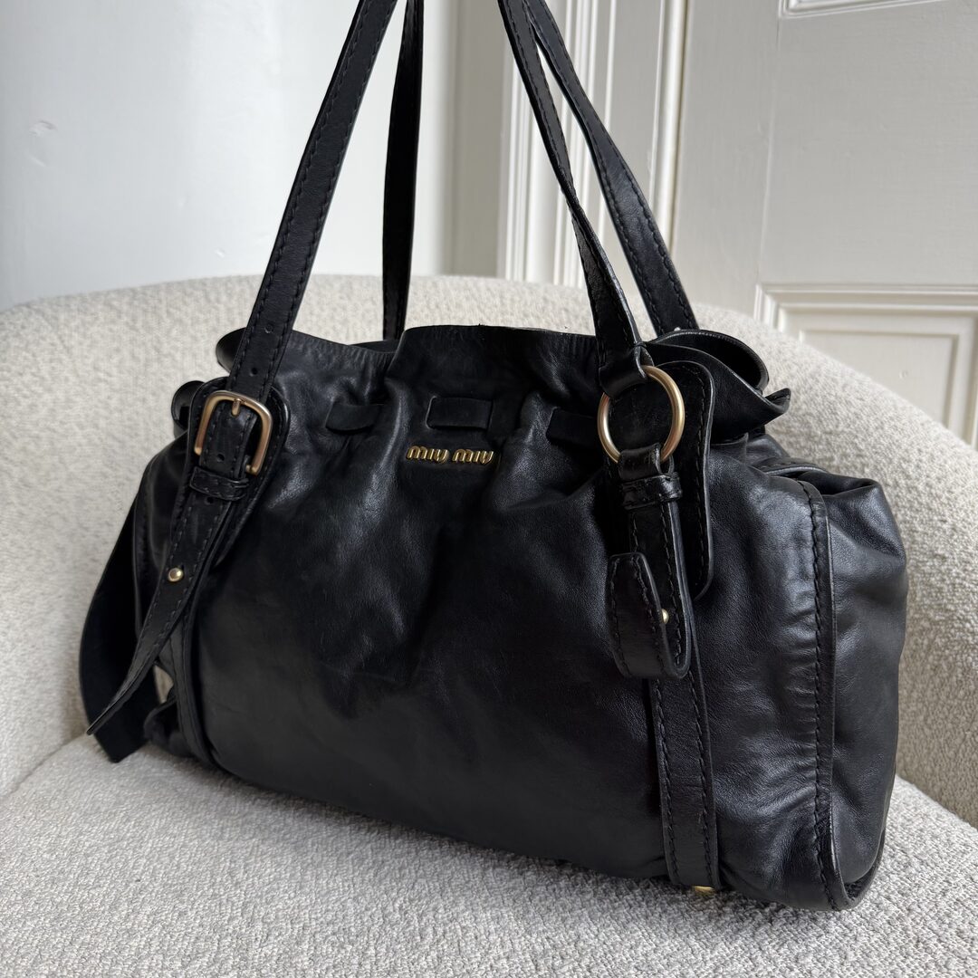 Miu Miu Vitello Leather Black Tote Bag