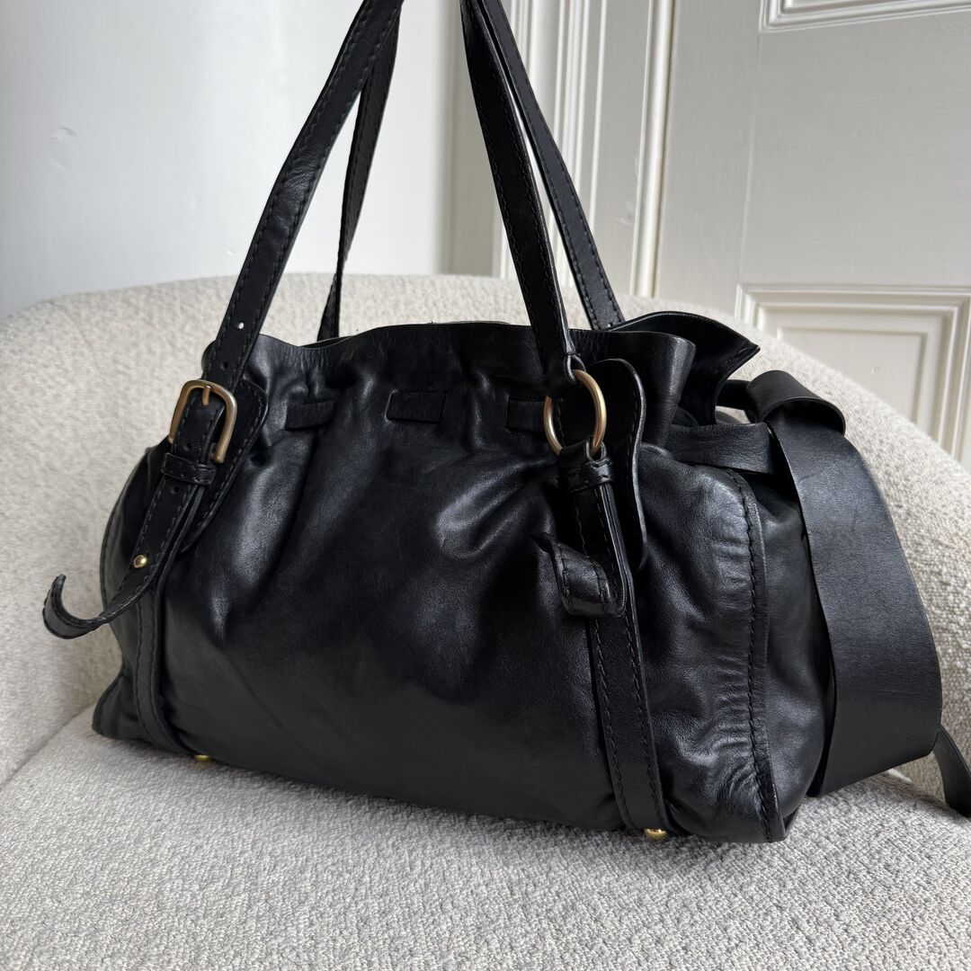 Miu Miu Vitello Leather Black Tote Bag