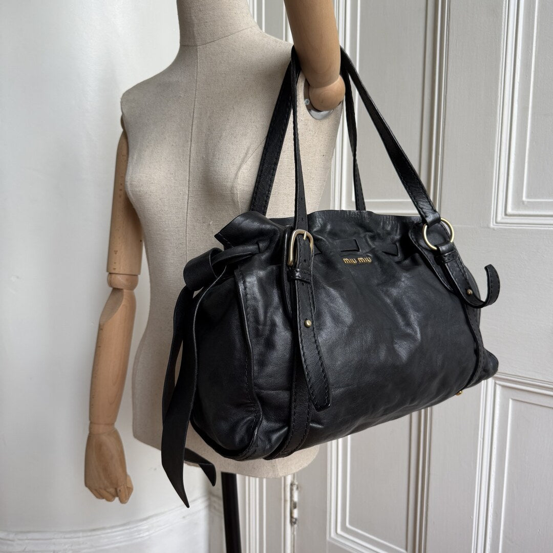 Miu Miu Vitello Leather Black Tote Bag