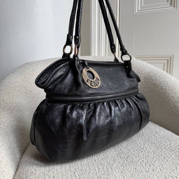 Fendi Chef Black Leather Shoulder Bag