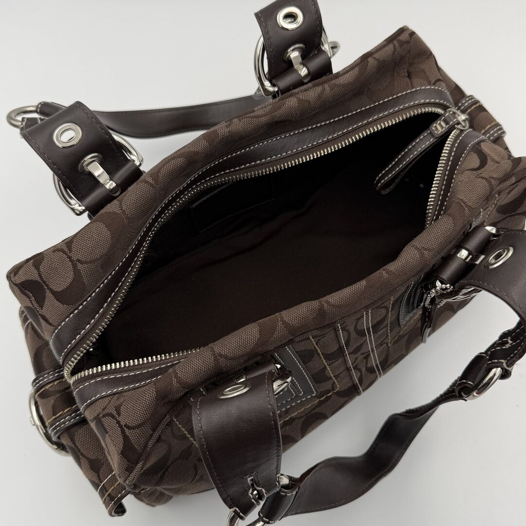 Coach Signature Boston Brown Shoulder Bag