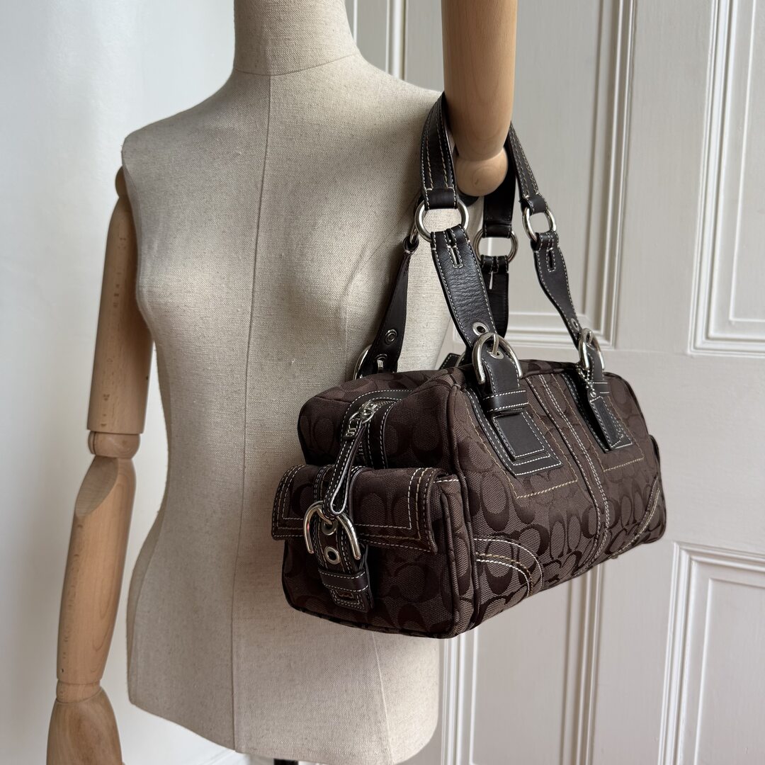 Coach Signature Boston Brown Shoulder Bag